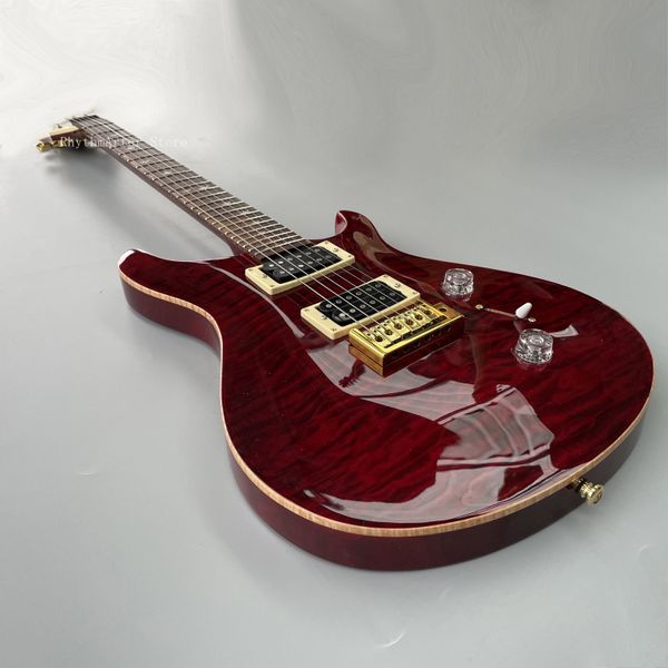 Paul Private Stock 24 Bünde dunkelrot rote Maple Top E -Gitarre Doppelbids Inlay bei 10. Bund Tremolo Bridge Gold Hardware