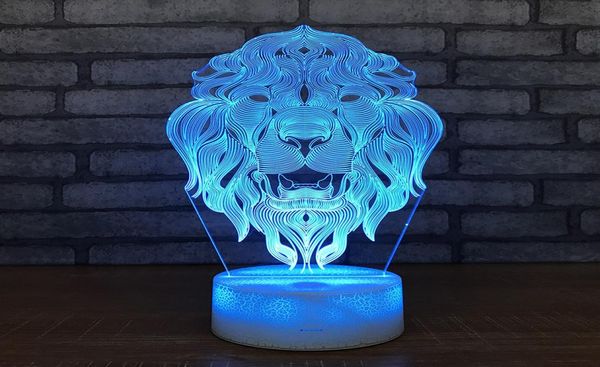 Lion Face 3D Lamp Creative Small Table Lamp Acrylic LED Night Touch 7 Cores Alteração da mesa Lâmpada de mesa de mesa Decorativa Light1414808