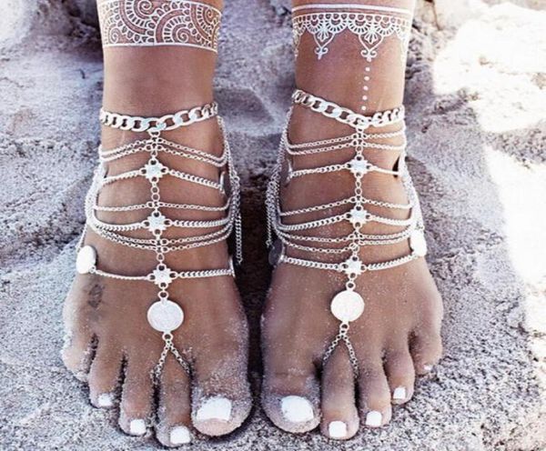 2018 New Fashion Summer Sexy Silver Bassel Anklet for Women Coin Cindant Chain Cavle Bracciale Bracciale Bracciale Bracciale Bracciale Barefoot Sanda Foot Dec6341498