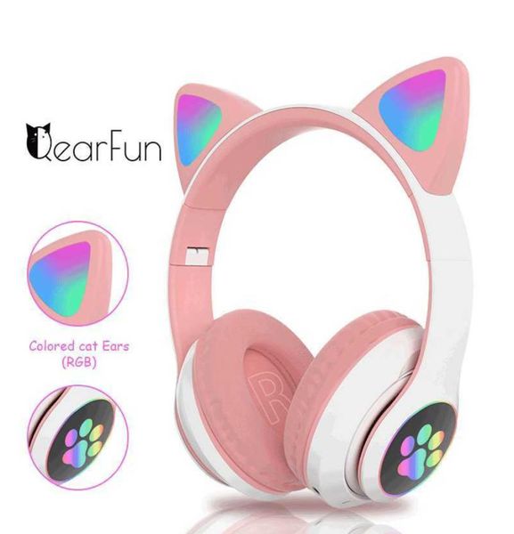 Blitzlicht niedliche Katzenohren drahtlose Kopfhörer mit Mikrofon können LED Kid Girls Stereo -Telefon Musik Bluetooth Headset Gamer Geschenk W9823760