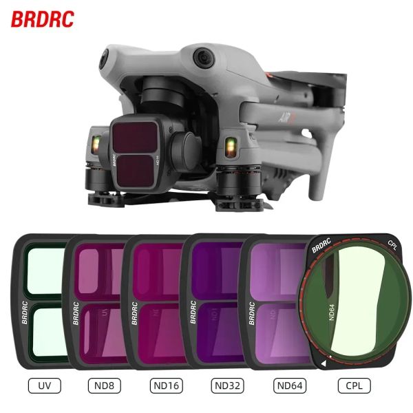 Accessori Filtro dell'obiettivo della fotocamera BRDRC set per DJI AIR 3 UV/CPL/ND8/16/32 Kit filtro a densità neutra in vetro ottico Accessori droni