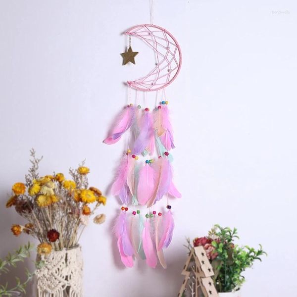 Figuras decorativas Metal Floral Hoops Moon e Star Dream Catcher Macame Wall Wall Holding Bohemian Home Decor Girls Kids Berçário Natal