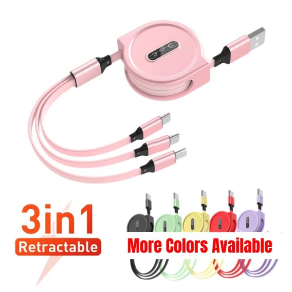 İPhone Micro Micro USB Tip C Kablosu 3A Hızlı Şarj Taşınabilir Telefon Şarj Cordu Xiaomi Samsung için Retractable 3