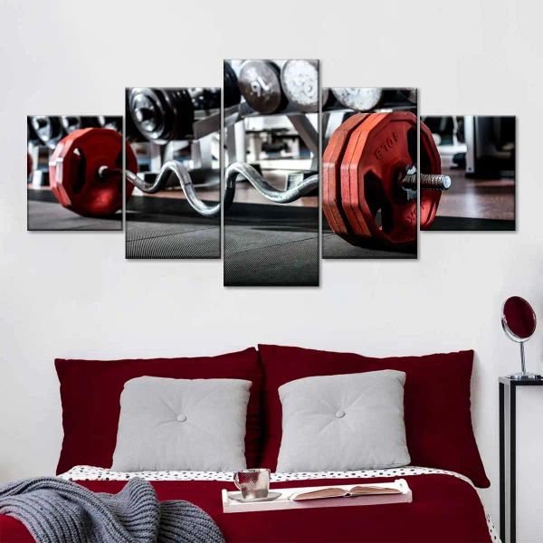 5 -teilige Fitnessstudio Langhantel Wand Bild Leinwand Malerei Fitnessausrüstung Poster Drucke Wandkunst für Wohnzimmer Wohnkultur Cuadros