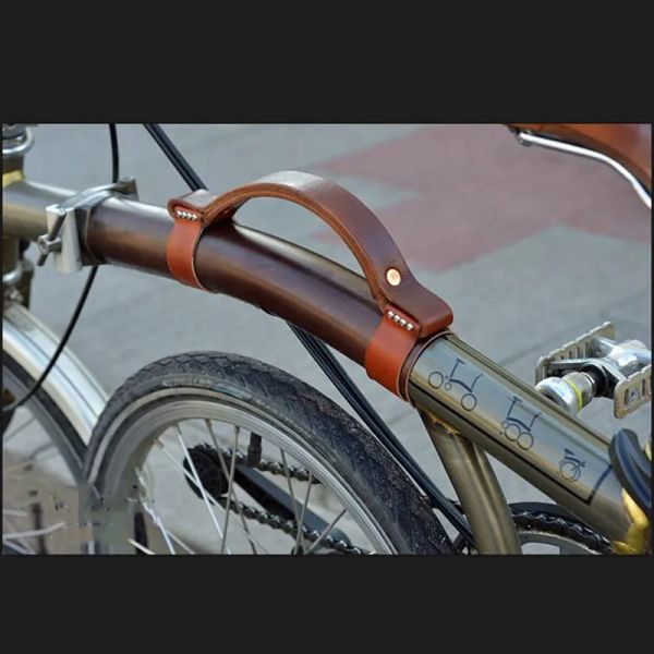 Accessori protezione da telaio cinturino in pelle in bicicletta pieghevole per protezione da bici brompton manico portatile