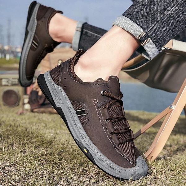 Lässige Schuhe lihuamao Outdoor Arbeit Wanderung für Männer Sneaker Sport Schnürung atmungsaktives Mesh Comfort Leder