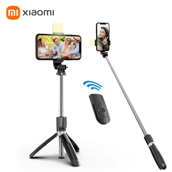 Attacca xiaomi smartphone selfie stick wireless bluetooth treppiede portatile remoto con otturatore luminoso con otturatore del telecomando