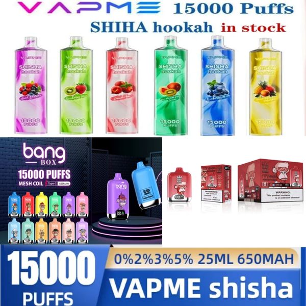 Vapões originais VapMe Puff 15k Shisha Hookah Vape descartável 12k Descharyable recarregável malha de bateria bobina vs tornado 9000 vaco e cigarro puff 15000