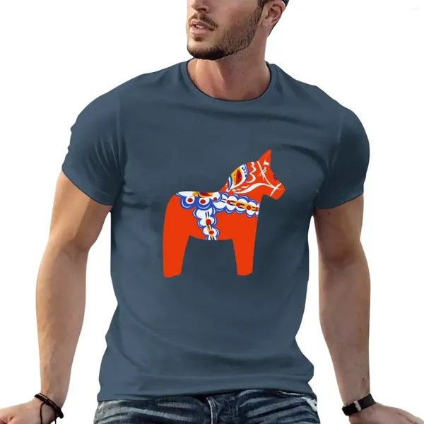 Polos masculinos Red Swedish Dala Horse Horse T-shirt Roupas Estéticas Edição Pesados Edição Mens Camisetas gráficas grandes e altas