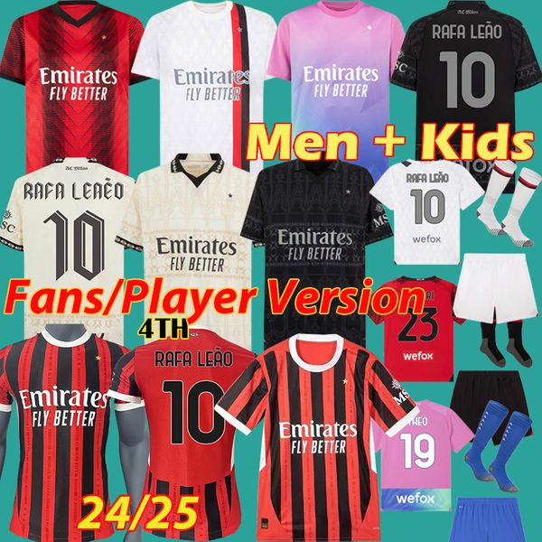 2023 2024 Giroud Pulisic Maglie da calcio Ibrahimovic Tomori Giroud Okafor Ac Quarto Player Fan Shirt 23 24 25 4 ° Font Theo Rafa Lea Kid Kit Uniform