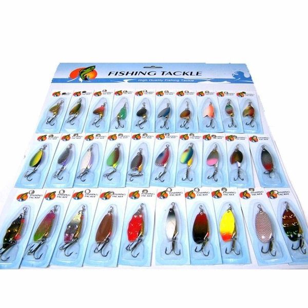 Yemler 30pcscard kranksbaits çeşitli balıkçı spinner metal kaşık sert pike somon salon salonu yapay 201106 damla teslimat S oT3br