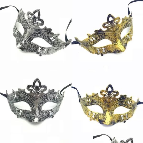 Máscaras de festa Retro Greco Roman Mask para Mardi Gras Gladiator Masquerade Vintage Goldensier Sier Carnival Halloween Half Face Mas 2024425