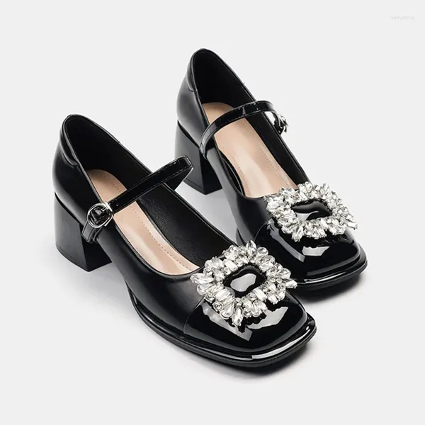 Vestido Sapatos mulheres Lolita Mary Janes 2024 Designer de verão Salto alto Sandálias de cristal Bombas grossas Casual PU couro Oxford Zapatos
