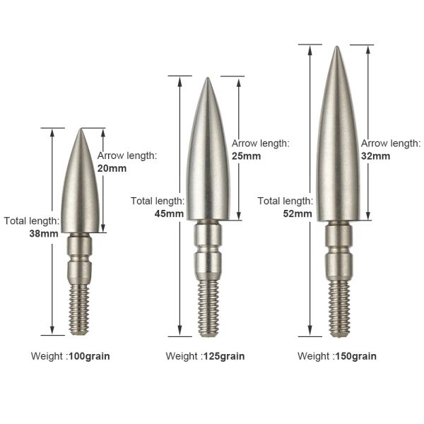 Dart Topchery 100/125/150 Geleneksel Yay ve Bileşik Yay Avlanması İçin Kullanılan Tahıl Paslanmaz Çelik Ok İpuçları