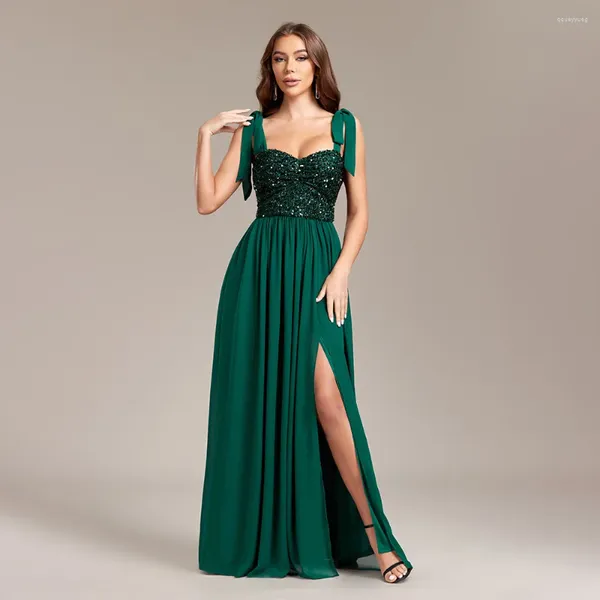 Vestidos de festa vestido de noite verde longa e verde uma linha, namorada 2024 lantejoulas de chiffon women women wedding especial ocasião de ocasiões