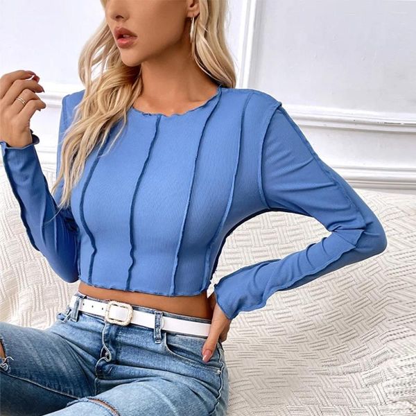 Camicie da donna maglietta blu a taglio stretto camicia da donna 2024 primavera a maniche lunghe a maniche lunghe a coste neri