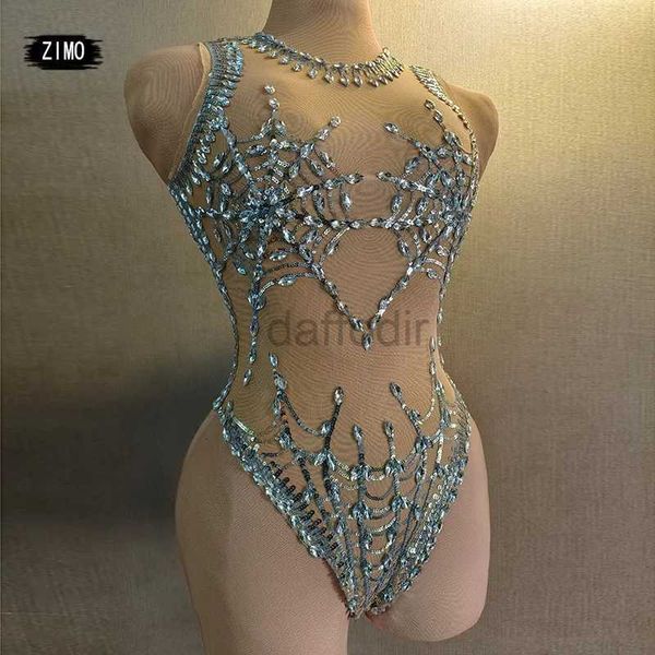Stage Wear 2024 Nuovo Body Sinestone Body Sinestone Women Weigh Wituil Perspective Sexy Leotard Birthday Party Club Costume performance D240425