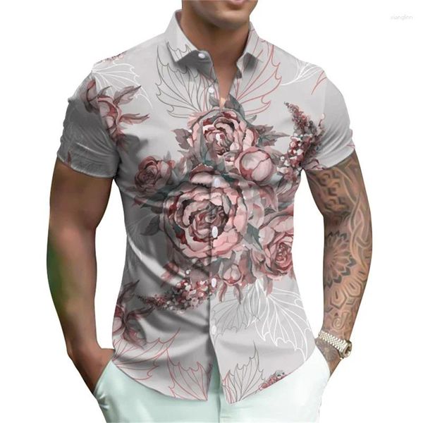 Herren lässige Hemden 2024 Sommer Vintage Flower Elch Tops Mode 3D bedrucktes Kurzarm Shirt Street Blumen Frauen Kleidung