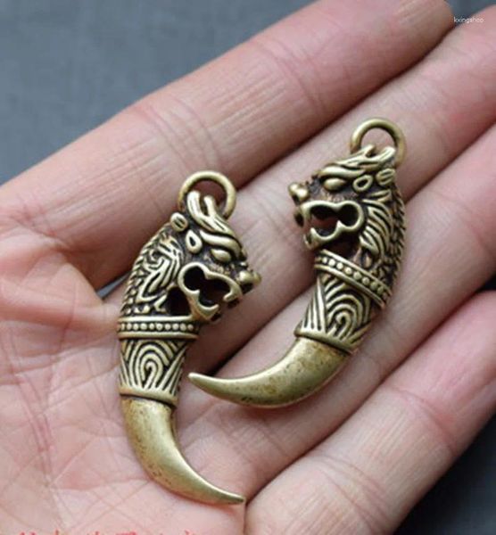Estatuetas decorativas de dentes de lobo de cobre vintage colar de pingente de pingente de pingente masculino e feminino presente de amuleto