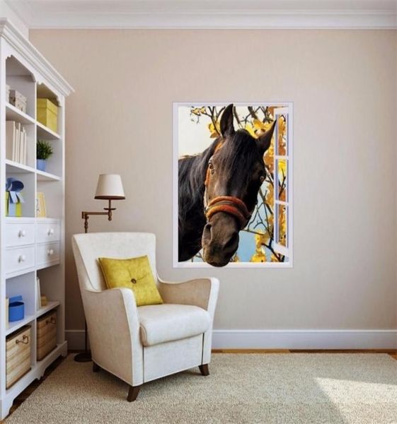 3D -Pferd aus der Fensterwand Aufkleber Kunst PO wasserdichte abnehmbare Tapete Wald Wandaufkleber Vinyl Home Decor T207226972