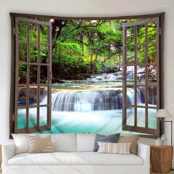 Taquestres de tapeçaria da floresta moderna 3d floresta tropical cachoeira rio ao ar livre Jungle Jardim planta casa Decor de dormitório Decoração de fundo tecido