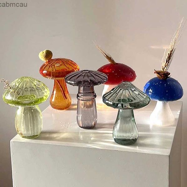 Vasos cogumelos vaso de vidro de vidro decorativo aromaterapia garrafa nórdica vaso artesanato de vidro criativo mini decoração de desktop de garrafa de flores criativa