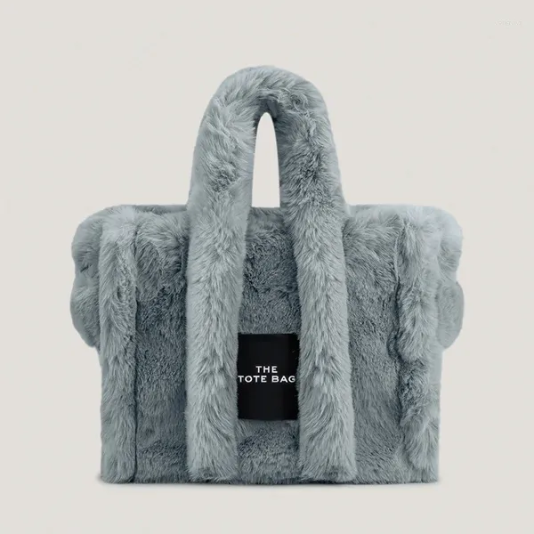 Sırt çantası lüks sahte kürk büyük tote çanta tasarımcısı yumuşak peluş kadın çanta kabalık omuz crossbody çantalar sıcak kış büyük alışveriş çantaları