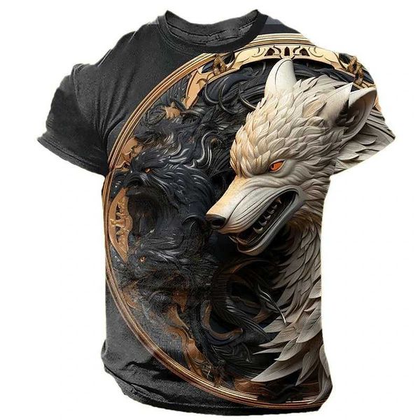 Herren-T-Shirts Sommer T-Shirt für Männer Tier Wolf Print Freizeit kurzer Slve Kleidung Fashion Strt O-Neck Pullover Übergroße Herren T-Shirts T240425