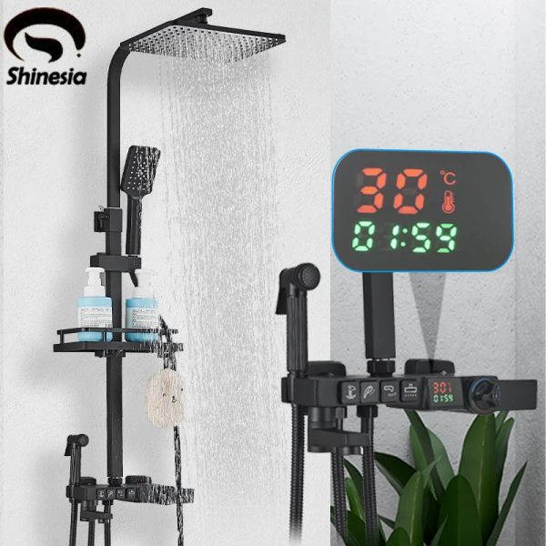 Steuerelemente Shinsia Thermostatische Duschhahn -LED -LED Digitale Darstellung Duschschuhe Hotcold Wasserschauer für Badezimmer