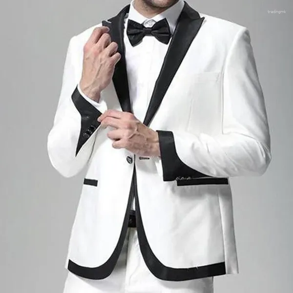 Erkekler 2024 Moda Beyaz Resmi Düğün Erkekler Damat Smokin Prom İnce Fit Blazers Yüksek Kalite Özel 2 Parça Set Kostüm Homme