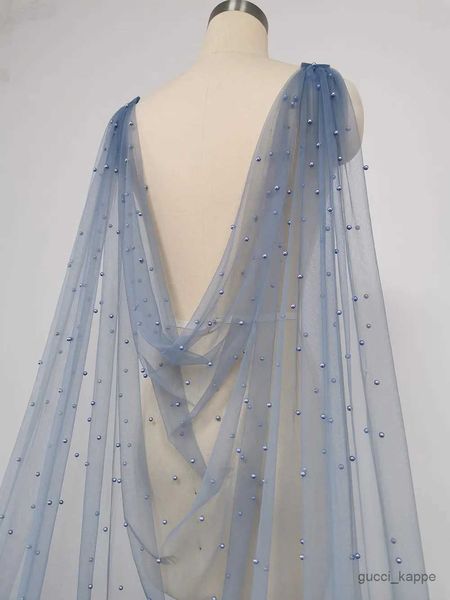 Hochzeitshaarschmuck hellgraue blaue Perlen Hochzeit Cape Romantische 3 Meter lange Schulterschleier mit Stiften Braut Bolero Hochzeitszubehör