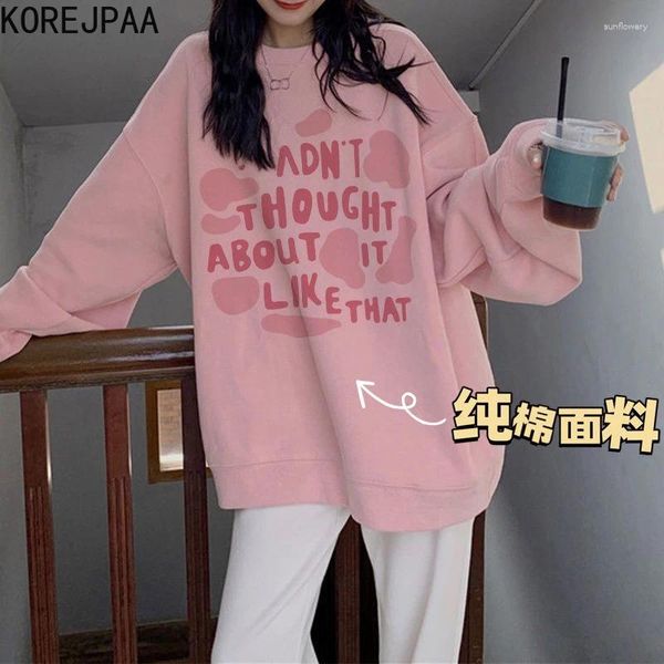 Frauen Hoodies Korejpaa Freizeitbrief gedruckt Sweatshirts Frauen runder Nacken koreanische Mode -Outwear passen alle langen Ärmeln Pull -Kleidung zusammen