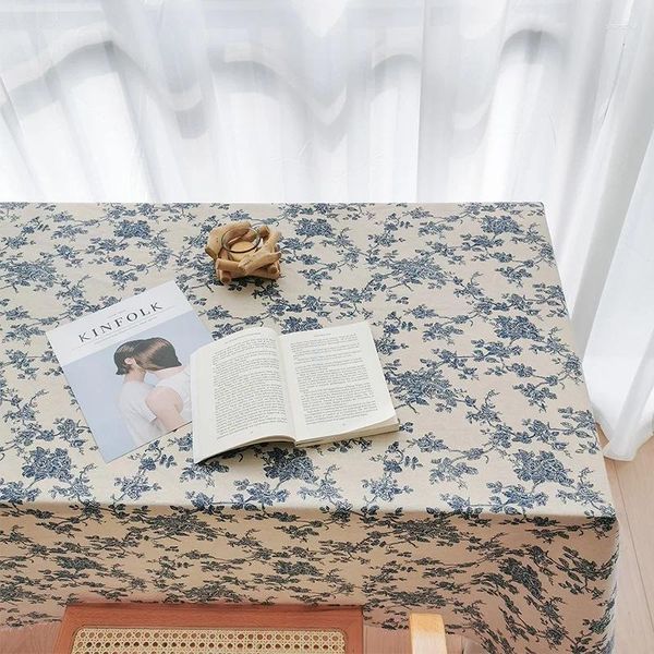 Tavolo tavolo fiore frammentato francese cotone vintage e scrivania in tessuto blu picnic