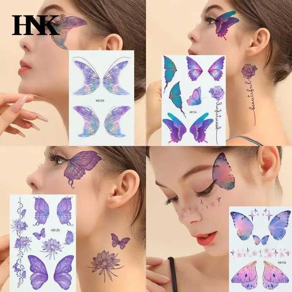 Tattoo Transfer Fairy Butterfly Wings Shiny Tattoo Stick Eyes impermeáveis, Face Hand Body Art Fake Tattoos for Women Makeup Dance Music Festival 240427