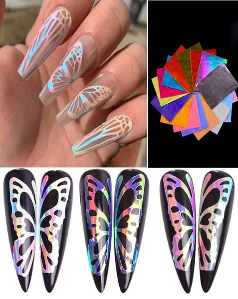 16 pezzi/lotto colorato adesivo per nail art art 3d farfalla a fiamma fiamma fiammetto chiodi olografici adesivi per fogli di decorazioni per glitter fai -da -te3555389