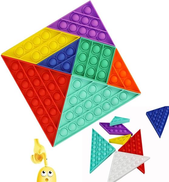 20 cm de forma geométrica de silicone tangrams pop -up bolhas brinquedos sensoriais de tangram Push Pops Spin