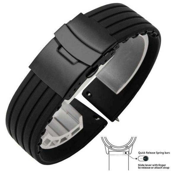 Orologi fascio di pneumatici cinghia con cinturino in silicone a rilascio rapido 16/17/18/19/22/22/23/23/23/24 mm Silver Sports Cinpulla in gomma in argento/nero 240424