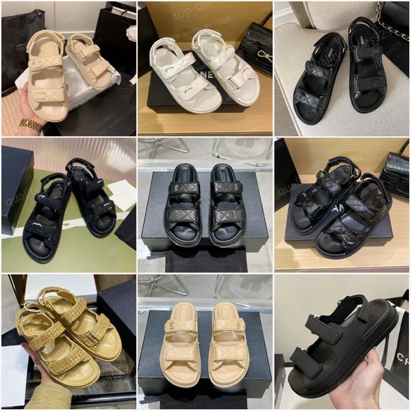 Designerschuh Frau Sandalen Dad Sandale Schuhe Leder Sandles Kalb gestailte Objektträger Sommer Sandales Grandad Luxus Sandles für Frauen Strandband Sandalien mit Kiste