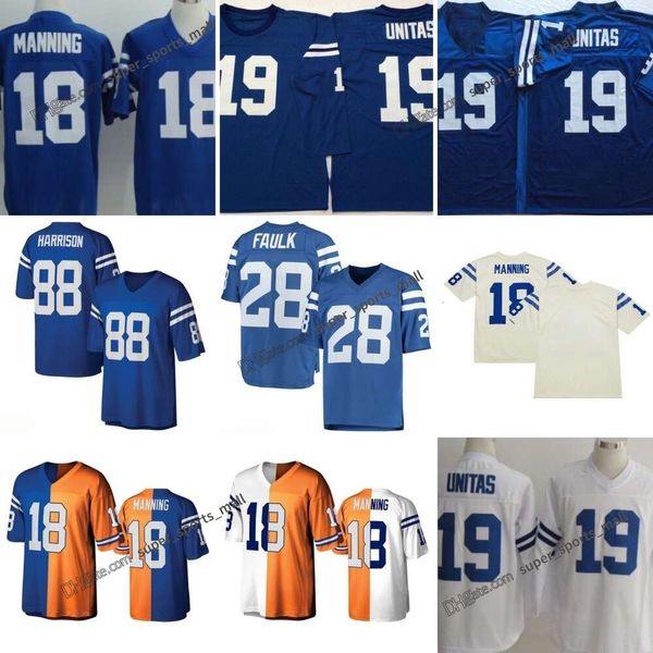 Перезагрузка 19 Johnny Unitas Football Jerseys 18 Peyton Manning 28 Маршалл Фолк 88 Марвин Харрисон сшит Джерси