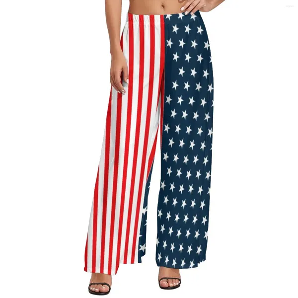 Calça feminina estrela e listras femininas bandeira patriótica americana Red Stars Starthewear calças de rua casual perna larga de aniversário presente