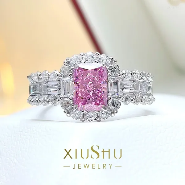 Clusterringe 1 Pink Diamond Ring für Frauen 925 Sterling Silber Eingelegt mit hohen Carbon -Diamanten vielseitiger Hochzeit Schmuck Großhandel