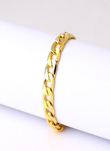 Braccialetti Link 10mm12mm Braccialetto solido MEB Bracciale 18K Gollo giallo Pieno Classico Menio Men039 Gioielli a catena da polso 22 cm Long7680902