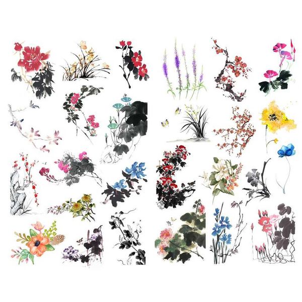 Tattoo Transfer 1 PCs Tinte Malerei Blumen Dekor niedlich ästhetische Buch Journal Stickers Scrapbooking Stationery Sticker Flakes Art Supplies 240426