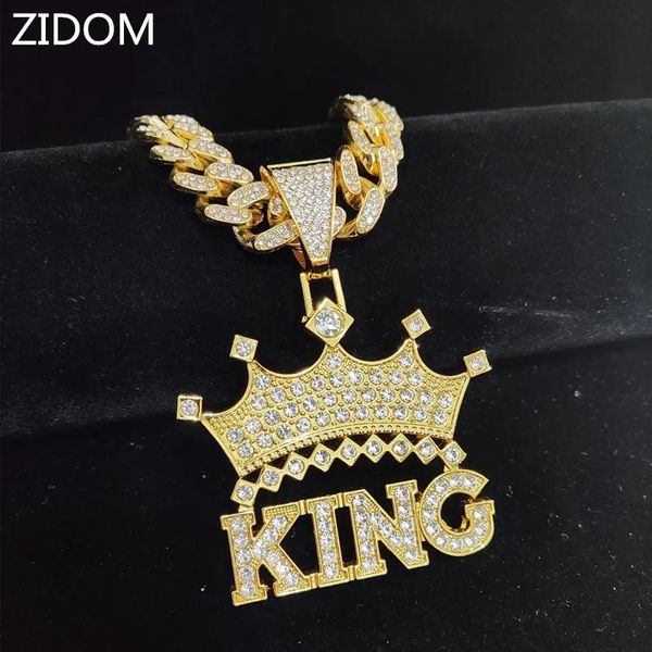 Männer Hip Hop Crown mit König Anhänger Halskette 13mm Crystal Cuban Chain HipHop ECED Out Bling Halsketten Mode Charm Schmuck 240410