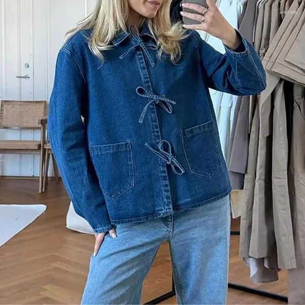 Abbigliamento etnico chic jeans camicie a maniche lunghe per donne allacciati top casual business camicette di camicette da tasca per le camicette da tasca 2024