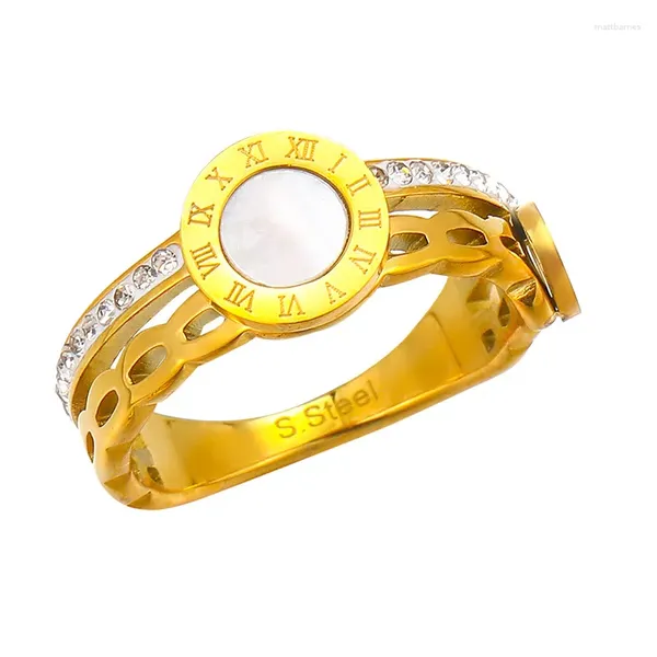 Ringos de cluster Real 18k Plating de ouro à prova d'água anel de aço inoxidável anel