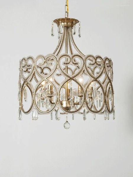 Lustres de lustres em forma de coração French Crystal Light Light Princesa Romântica Bedro Pingente Lâmpada Americana Lustre de Jantar Decoração da sala de estar