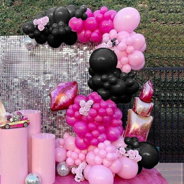 Partydekoration 144pcs Pink Black Ballon Girland Erz Kit Red Lippenstift Folienballons Mädchen Valentinstag Hochzeits Geburtstagdekoration