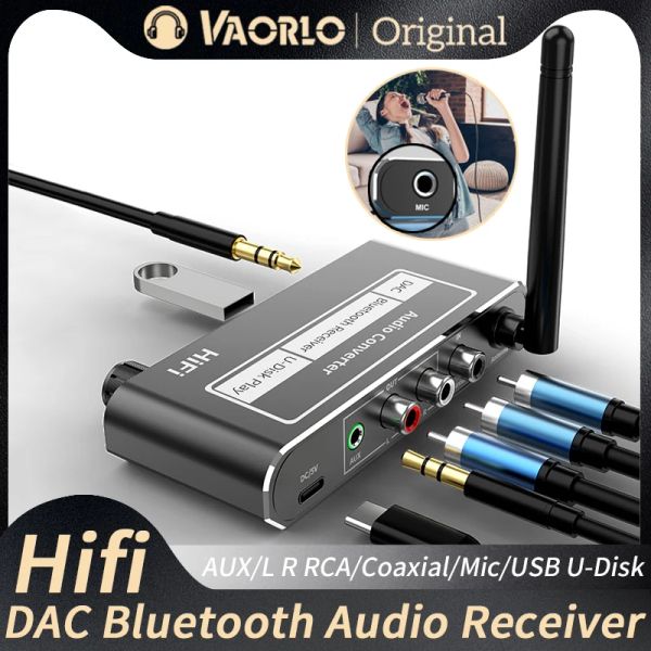 Adapter Hifi Bluetooth 5.2 Audioempfänger DAC Koaxial Digital zu Analogwandler 3,5 mm AUX RCA -Mikrofon Udisk Jack Stereo -Wireless -Adapter