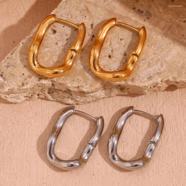 Orecchini a cerchio Flusso a forma di U irregolare 18K oro oro trendy argento argento ipoallergenico 316L in acciaio inossidabile per donne